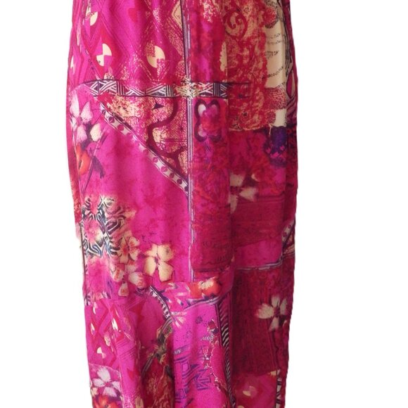 Silk Midi Skirt by Chico's/ Ruffled Slit Hem/ Hot Pink Floral/ 2 - Picture 5 of 9
